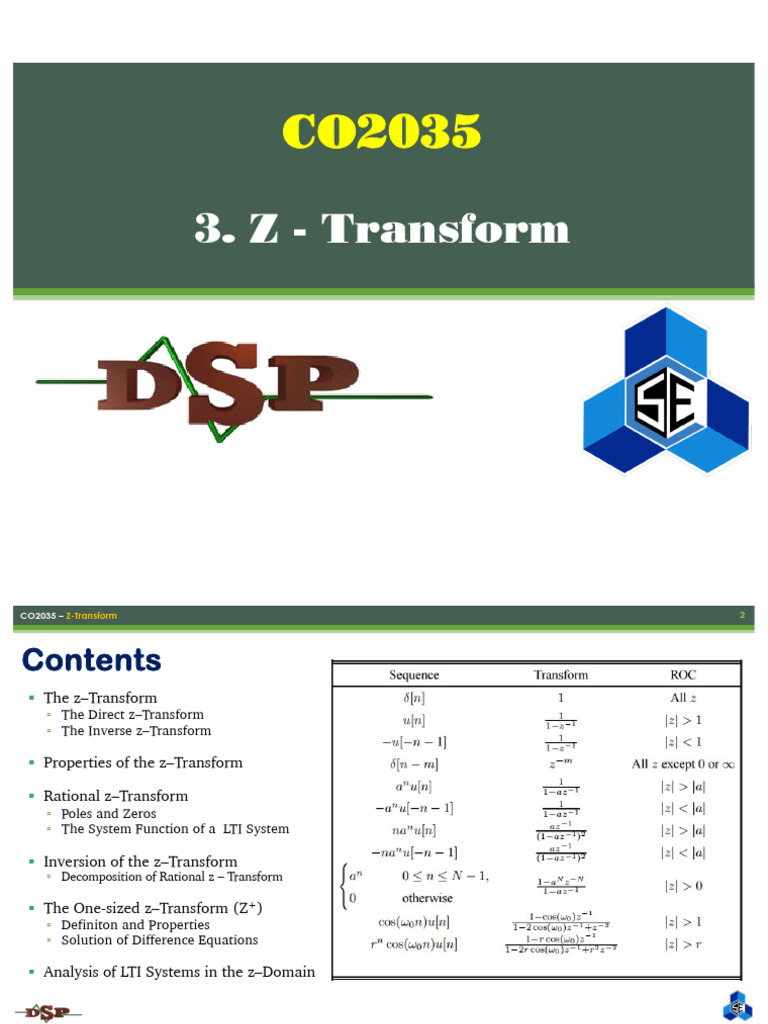 CO2035 - Lecture 3 - Z Transform | PDF | Mathematics | Applied Mathematics