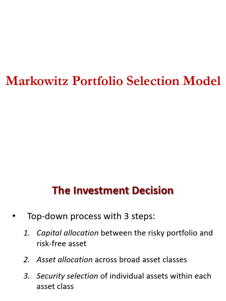 Markowitz Portfolio Selection Overview | PDF | Modern Portfolio Theory ...