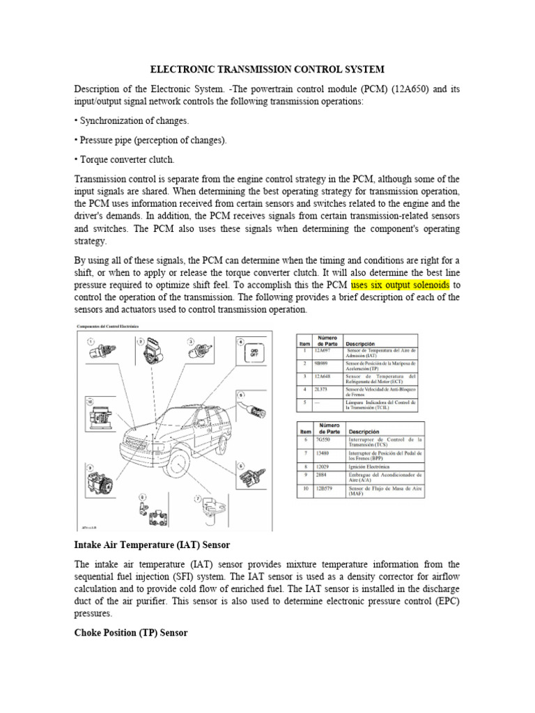 Electronic Transmission Control System Electronic System Description