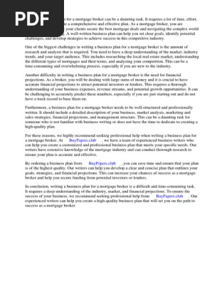 Business Plan for Mortgage Broker