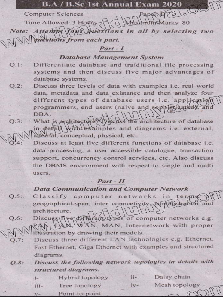 Past Paper BA BSC University of Sarghoda Computer Science Paper B 2020 ...