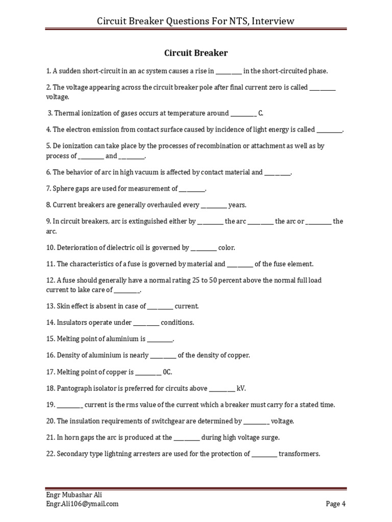 Circuit Breaker Interview Questions | PDF | Electric Arc | Fuse ...