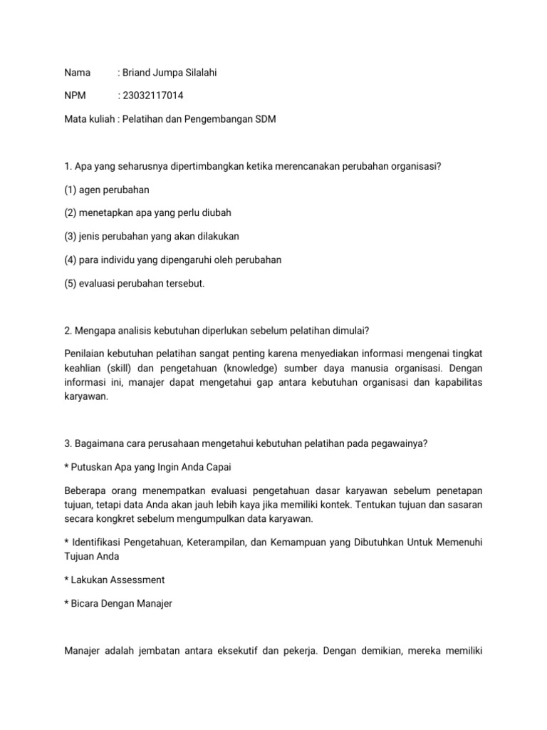 Rencana Pelatihan dan Evaluasi SDM Efektif | PDF