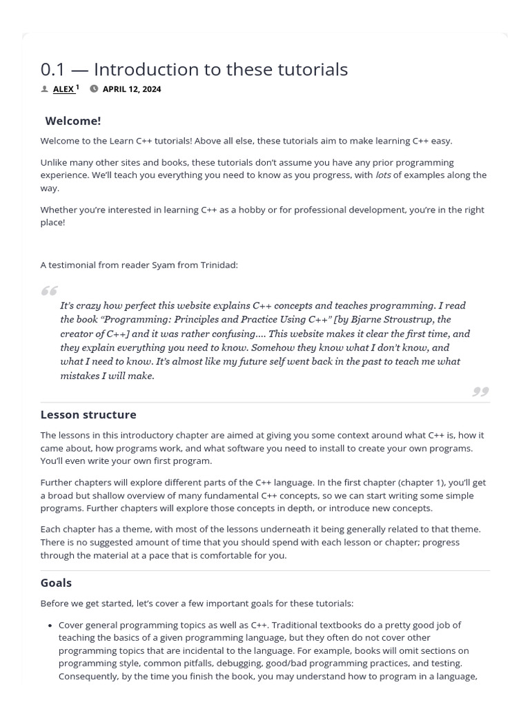 0.1 - Introduction To These Tutorials - Learn C++ | PDF | C++ ...