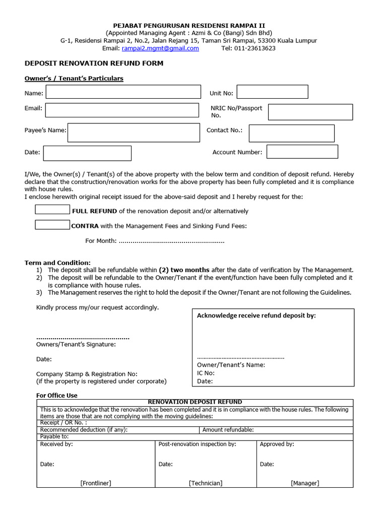 Renovation Deposit Refund Request Form | PDF