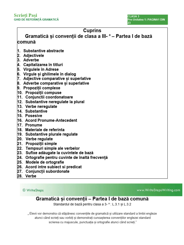 Ghid de Gramatică Clasa A III-a | PDF