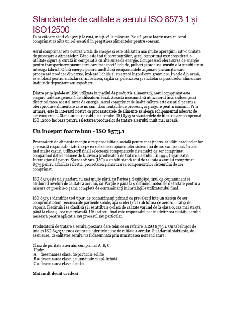 Standarde de Calitate A Aerului ISO 8573 | PDF