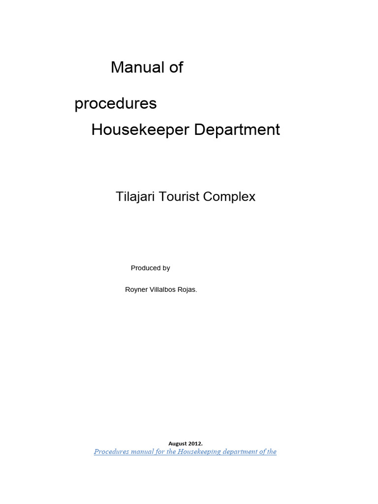 Housekeeping Procedures Manual | PDF | Housekeeping | Bed