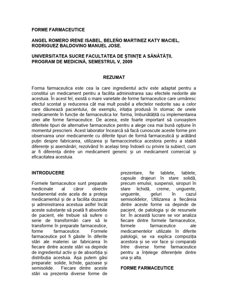 Raportul Formelor Farmaceutice | PDF
