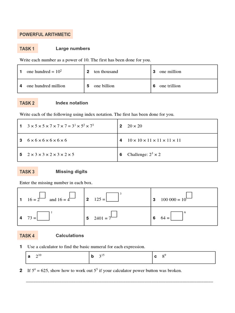 Powerful Arithmetic: Powers and Index Notation | PDF | Teaching Methods ...