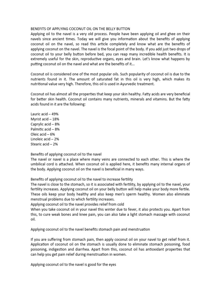 Benefits of applying coconut oil to the navel pdf nutrients
