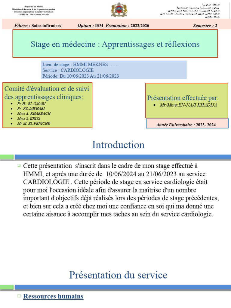 Stage en cardiologie : Retours d'expérience | PDF | Allaitement | Douleur