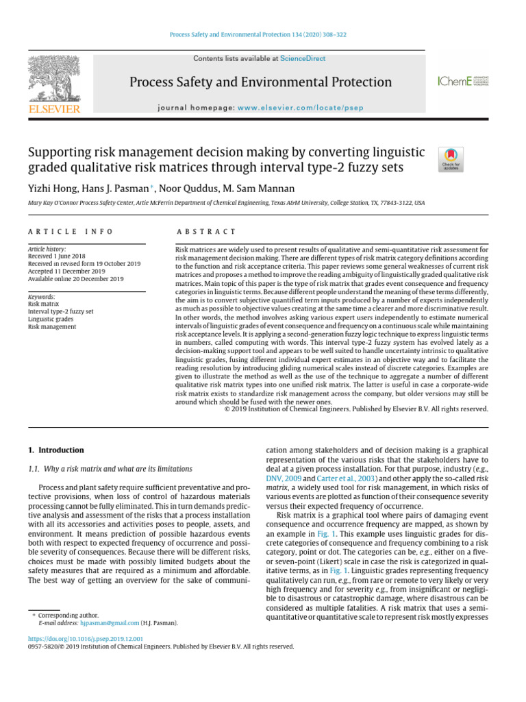 Process Safety and Environmental Protection: Yizhi Hong, Hans J. Pasman ...