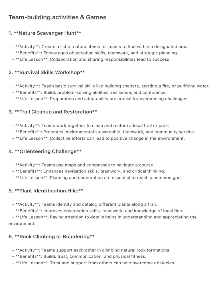 Team-Building Nature Activities Guide | PDF | Team Building | Creativity