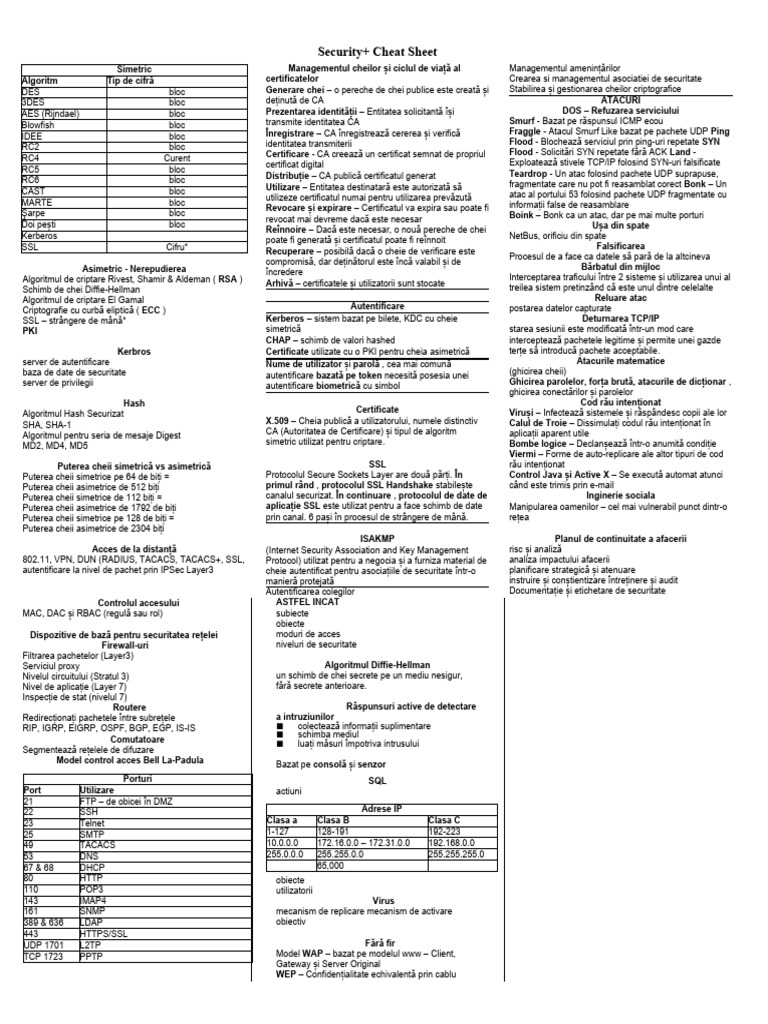COMPTIA Security+ Cheat Sheet | PDF