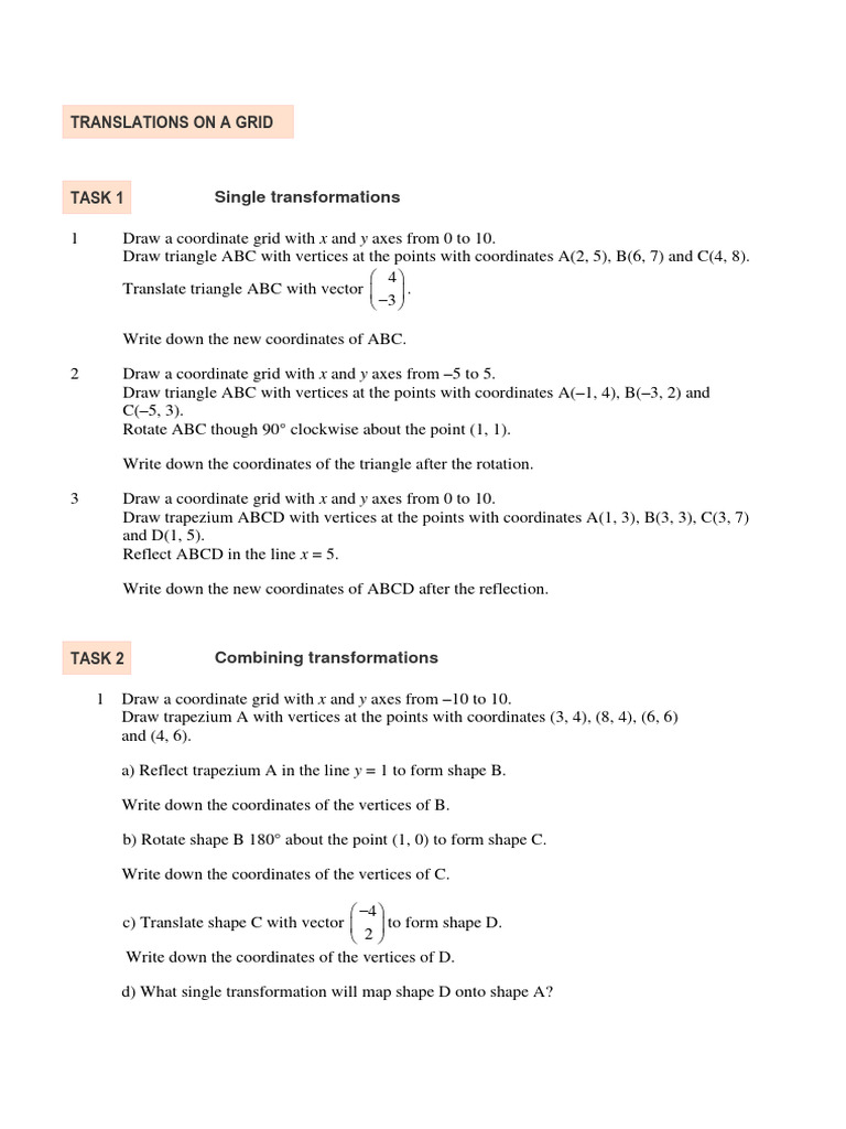Translations On A Grid | PDF
