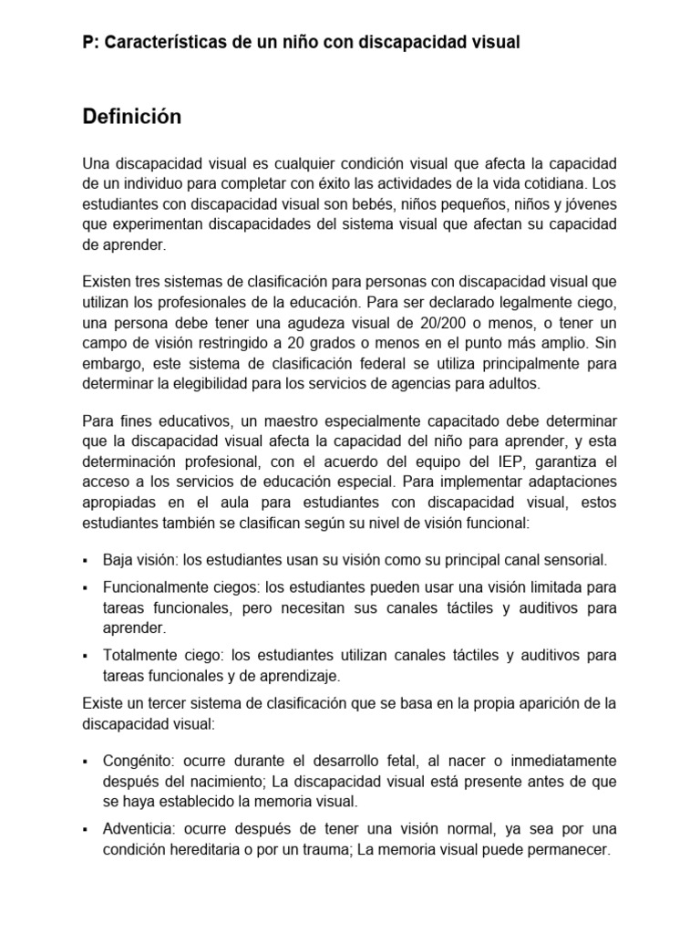 Características de niños con discapacidad visual | PDF | Ojo humano ...