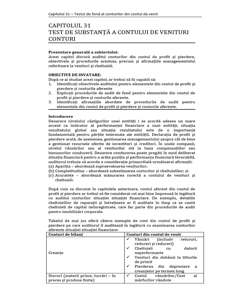 Capitolul 31 - Testul de Fond Al Conturilor Din Contul de Venit | PDF