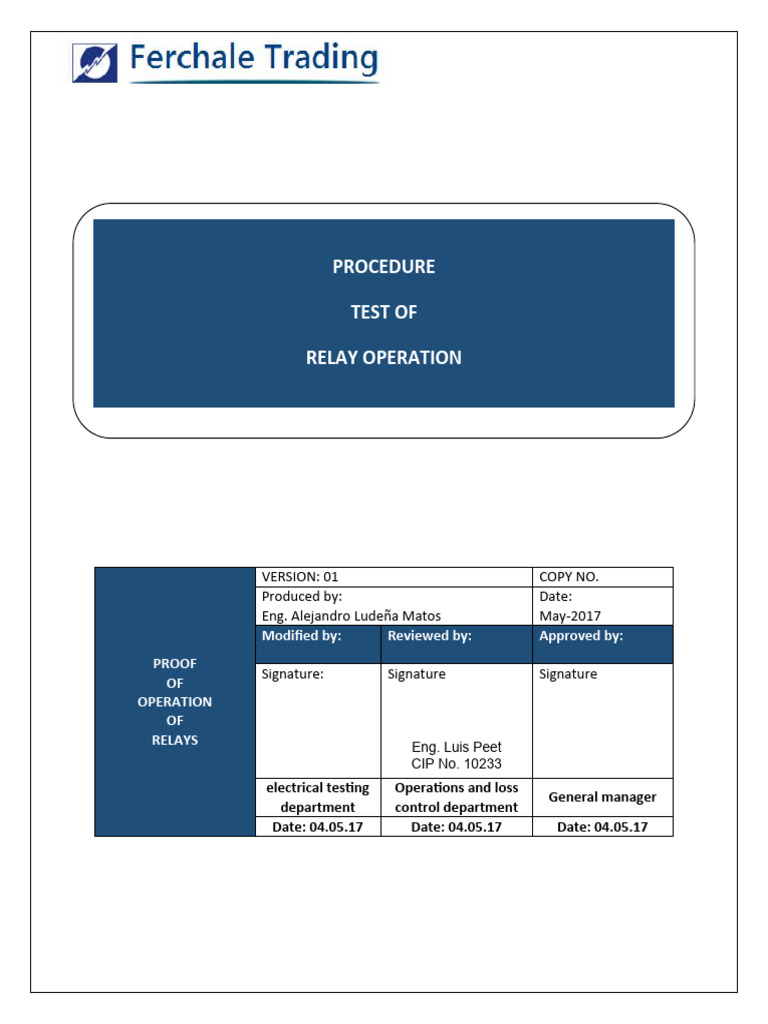 Protection Relay Testing Procedure | PDF | Relay | Power Supply