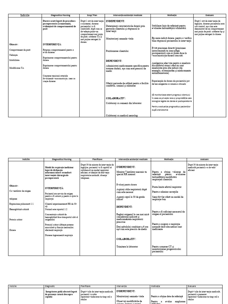 Planul de Îngrijire Medicală Pentru Craniotomie | PDF