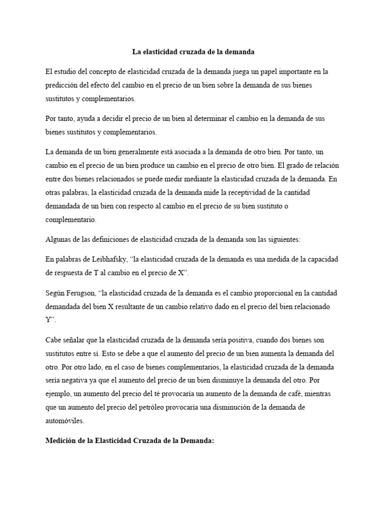 La Elasticidad Cruzada de La Demanda | PDF | Elasticidad (economía ...