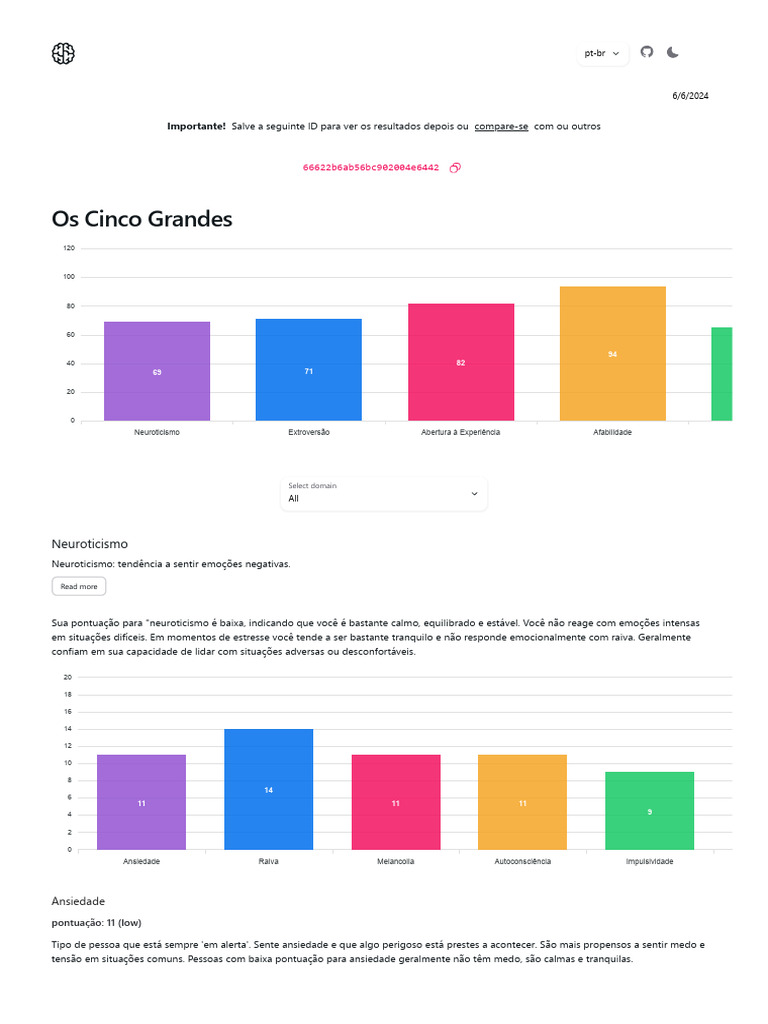 Meus resultados do teste de personalidade bigfive teste bigfive de