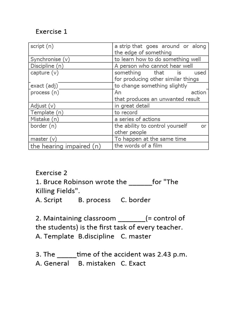 Vocabulary Exercises for Teachers | PDF