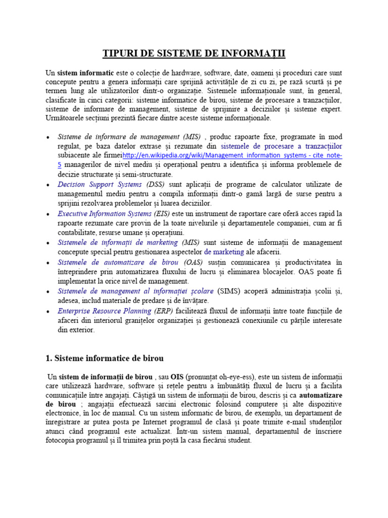 Note-Tipuri de Sisteme Informatice | PDF