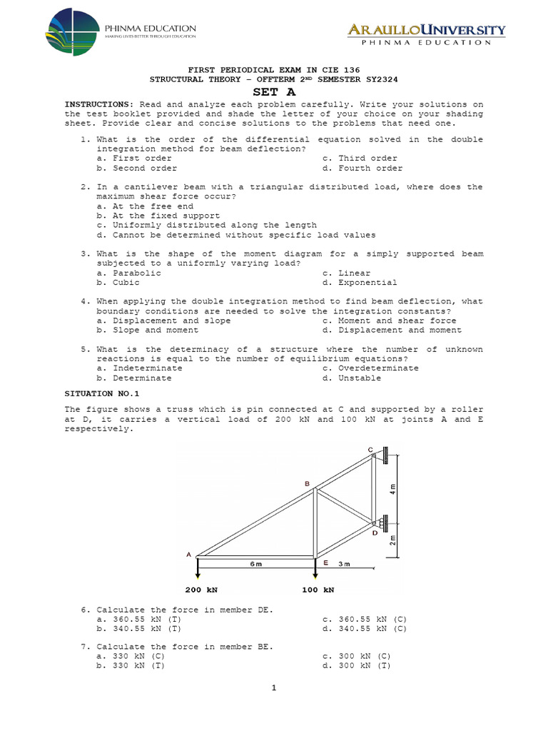 CIE 136 Structural Theory Exam Guide | PDF | Beam (Structure ...