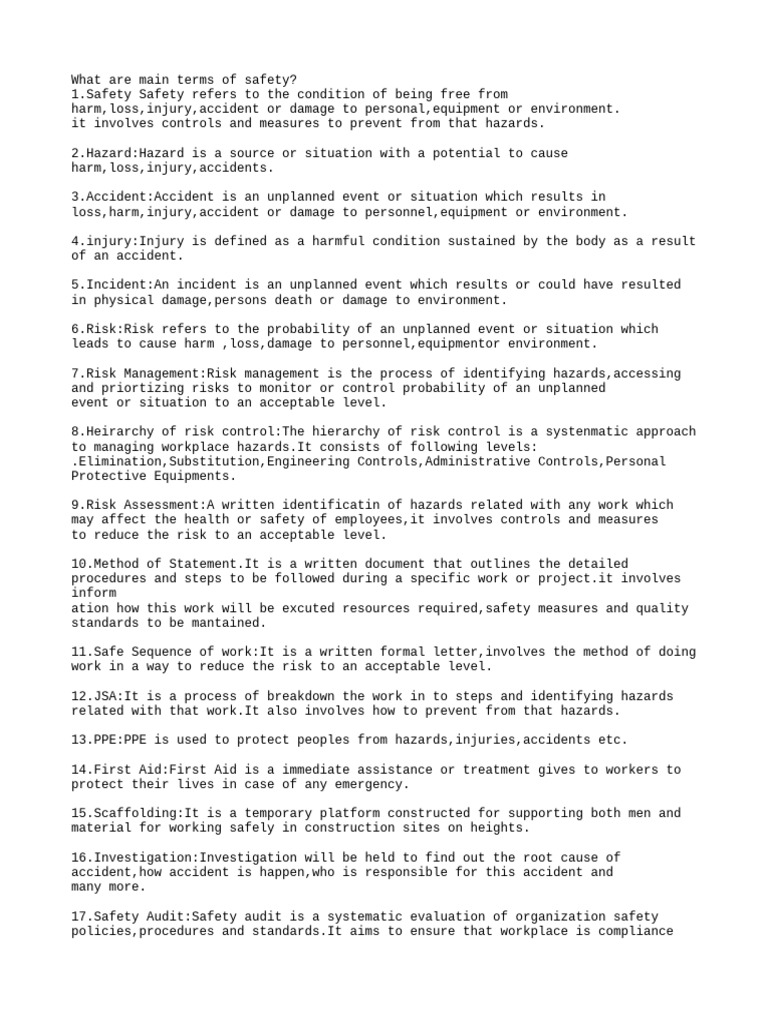 Key Safety Terms and Definitions | PDF | Risk | Safety