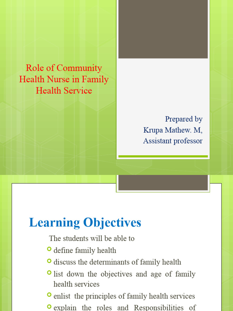 Community Health Nurse's Role in Family Care | PDF | Family | Nursing
