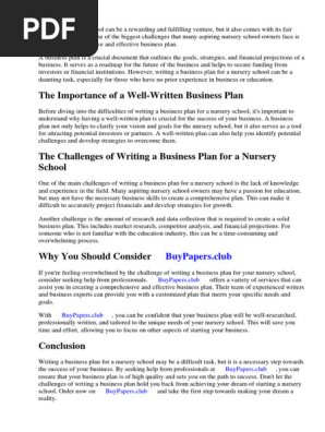 Sample Business Plan for Starting a Nursery School