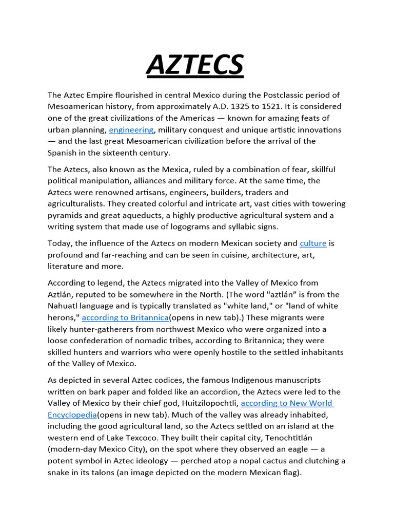 AZTECS | PDF | Culture Of The Americas | Aztec