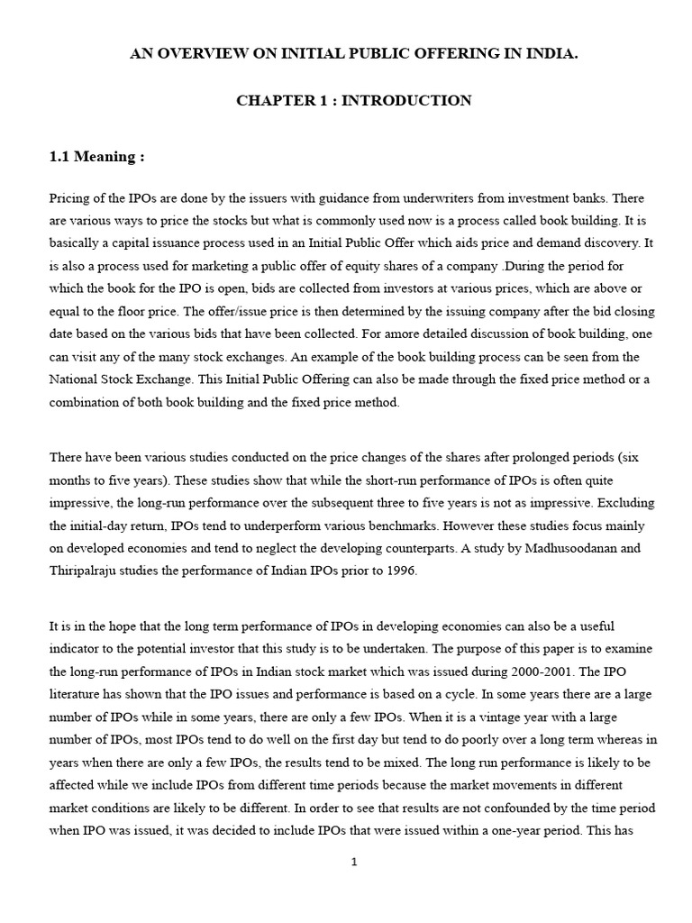 An Overview On Initial Public Offering In India Final Pdf Initial