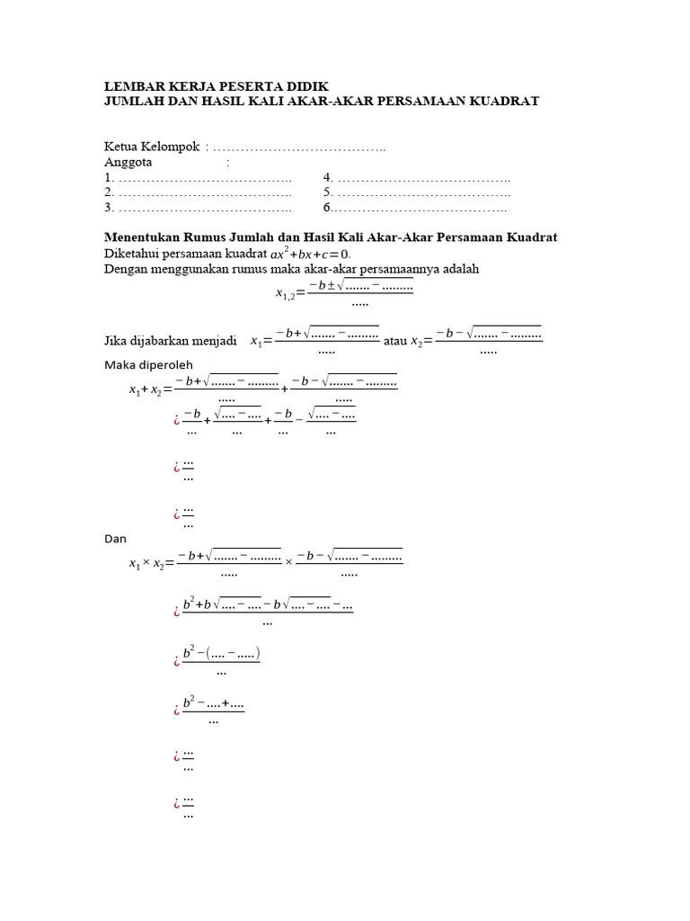 Rumus Jumlah dan Hasil Kali Akar Kuadrat | PDF