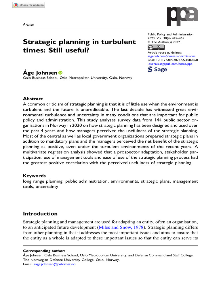 Strategic Planning in Turbulent Times | PDF | Strategic Planning ...