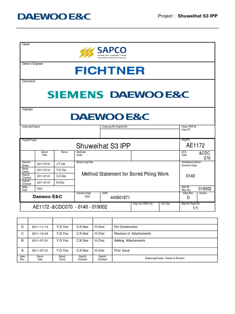 Method Statement for Bored Piling Work | PDF | Deep Foundation | Concrete