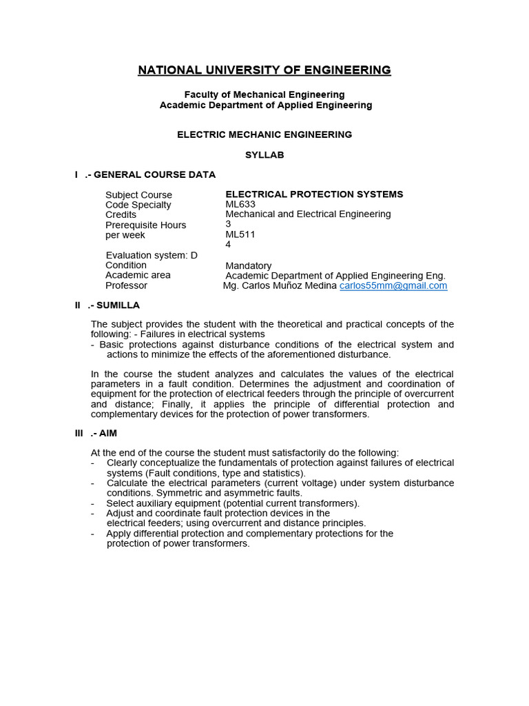 SYLLABUS - Electrical Protection Systems | PDF | Transformer ...