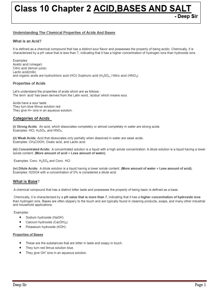 Chemical Properties of Acids and Bases | PDF | Acid | Hydroxide
