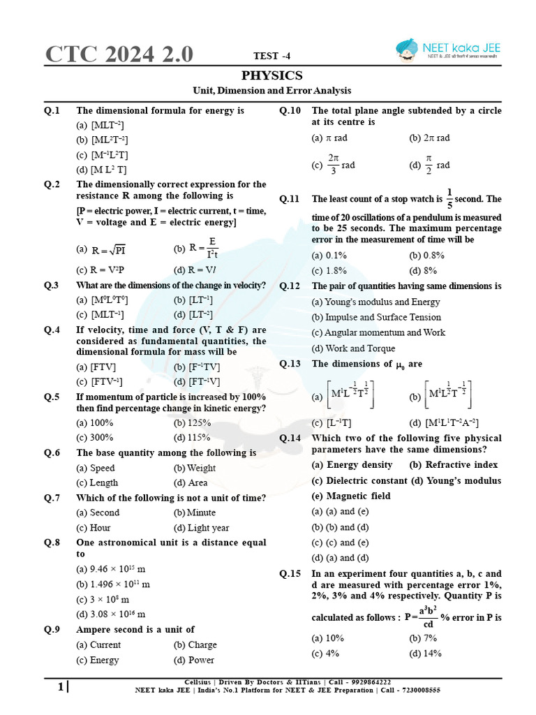 Dimensional Analysis and Error Measurement | PDF | Momentum | Applied ...
