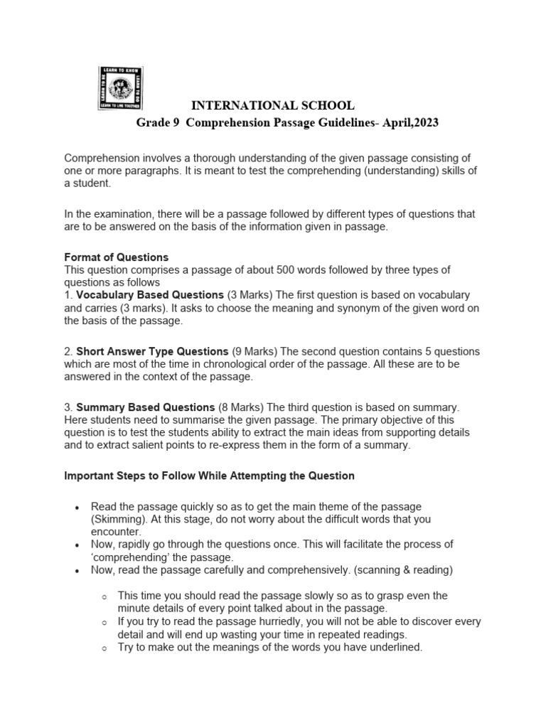Gr9-Comprehension Guidelines | PDF | Reading Comprehension | Linguistics