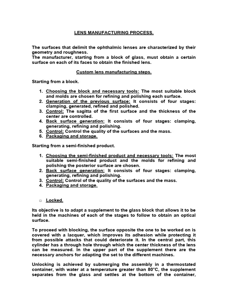 Ophthalmic Lens Manufacturing Process | PDF | Glasses | Applied And ...