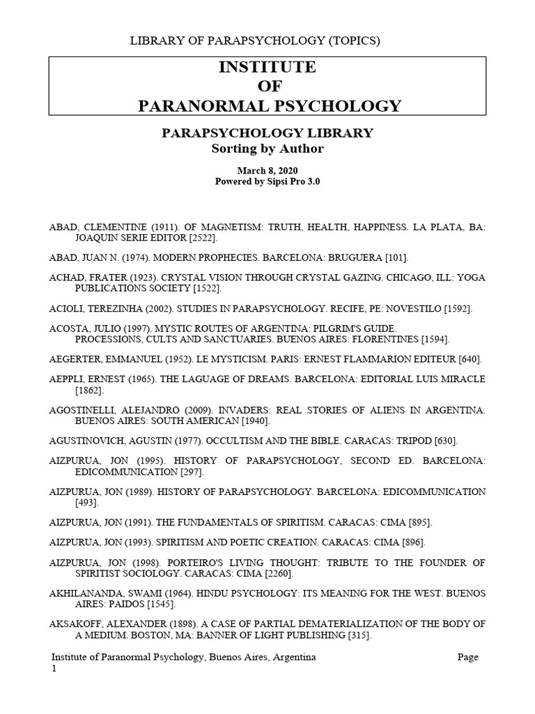Parapsychology Library Overview | PDF | Parapsychology | Spiritism