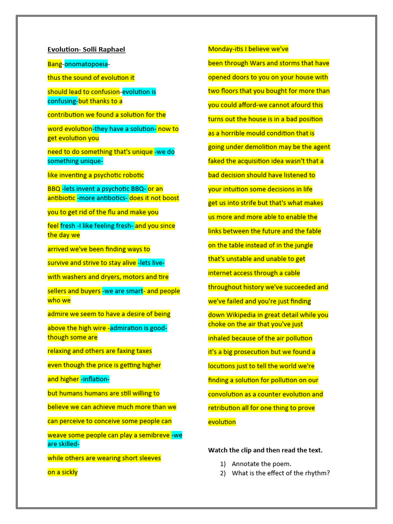 Solli Raphael's Evolution Poem Analysis | PDF | Language Arts ...