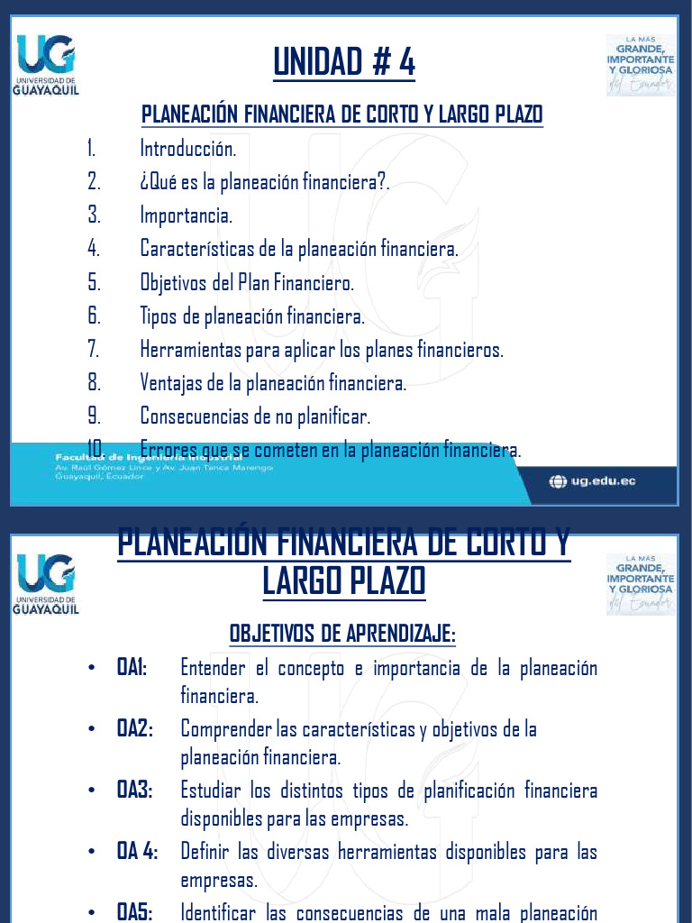 Unidad 4. Planeación Financiera de Corto y Largo Plazo | Descargar ...