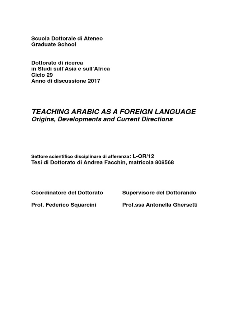 Teaching Arabic As A Foreign Language: Origins, Developments and ...
