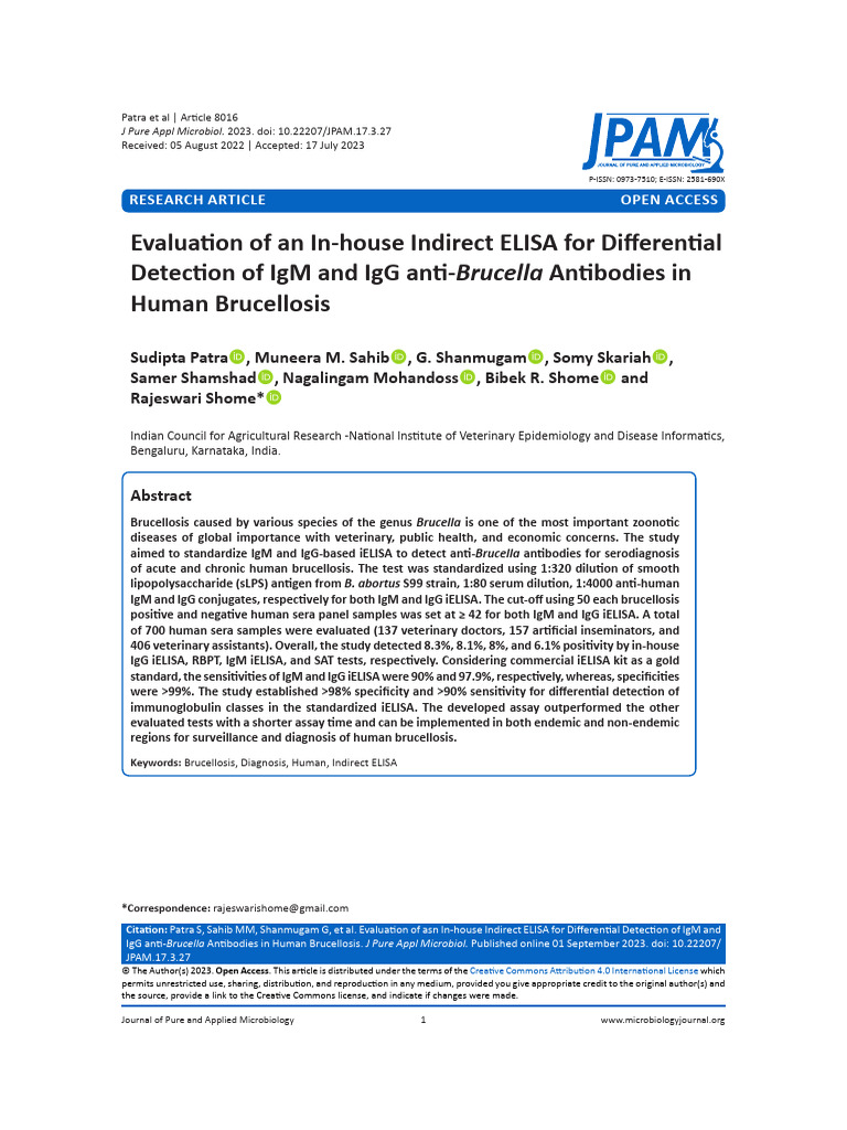IgG IgM ELISA Rajeswari Shome | PDF | Serology | Antibody