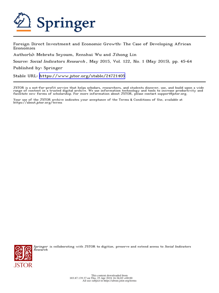 FDI's Impact on African Economic Growth | PDF | Foreign Direct ...