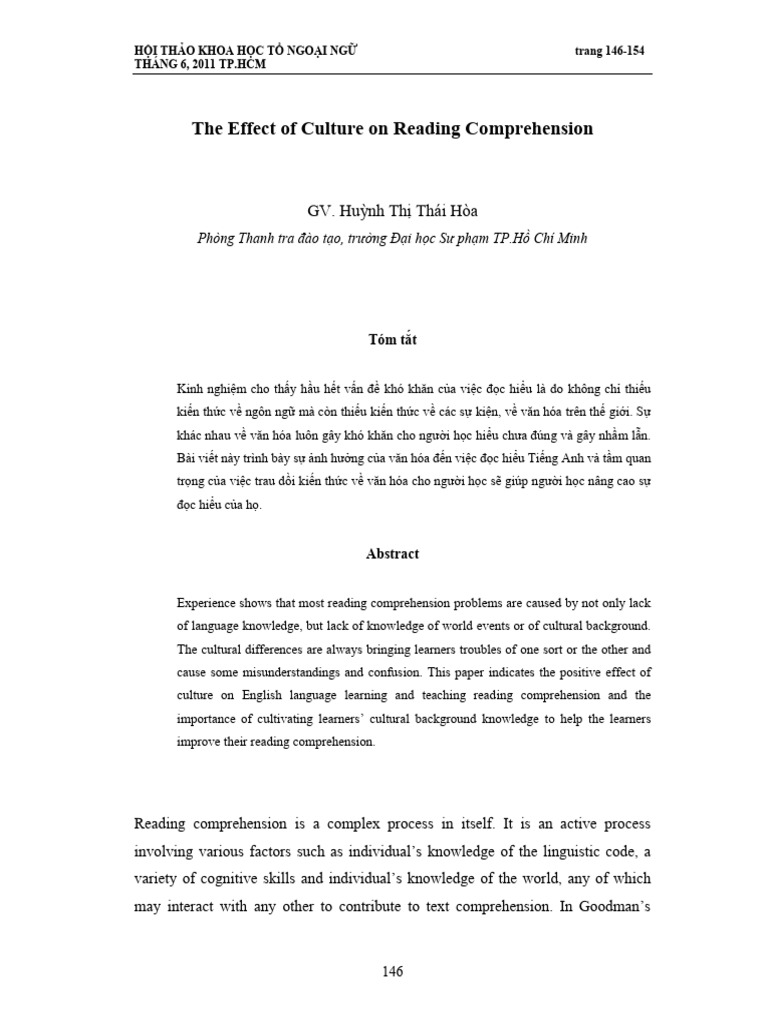 The effect of culture on reading comprehension gv hu nh th th i h a