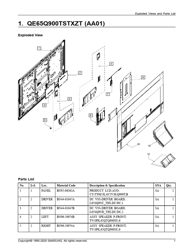 Samsung Qe65q900t Exploded View Parts List | PDF | Units Of Measurement ...